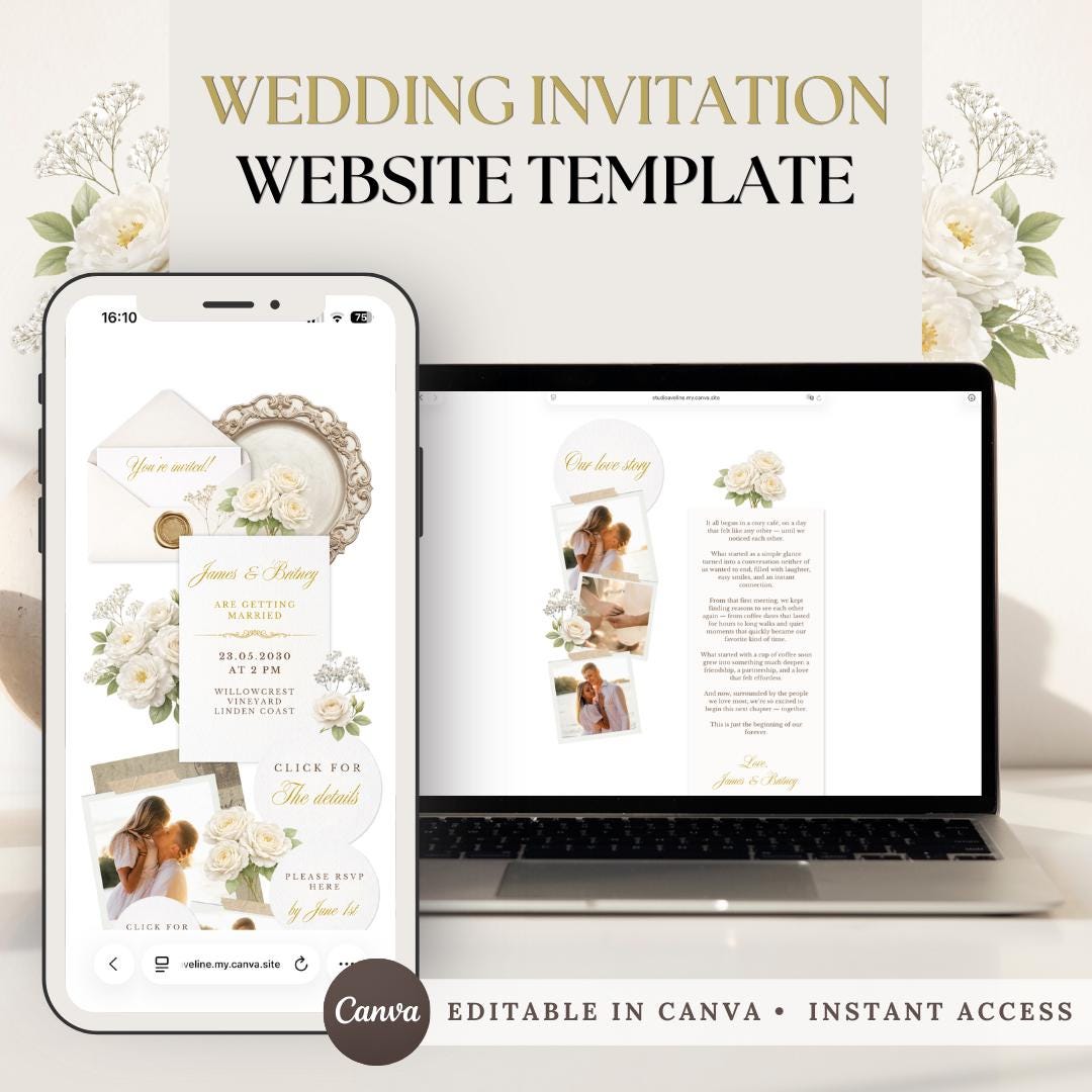 Editable Wedding Website Template Canva, Elegant Digital Wedding ...