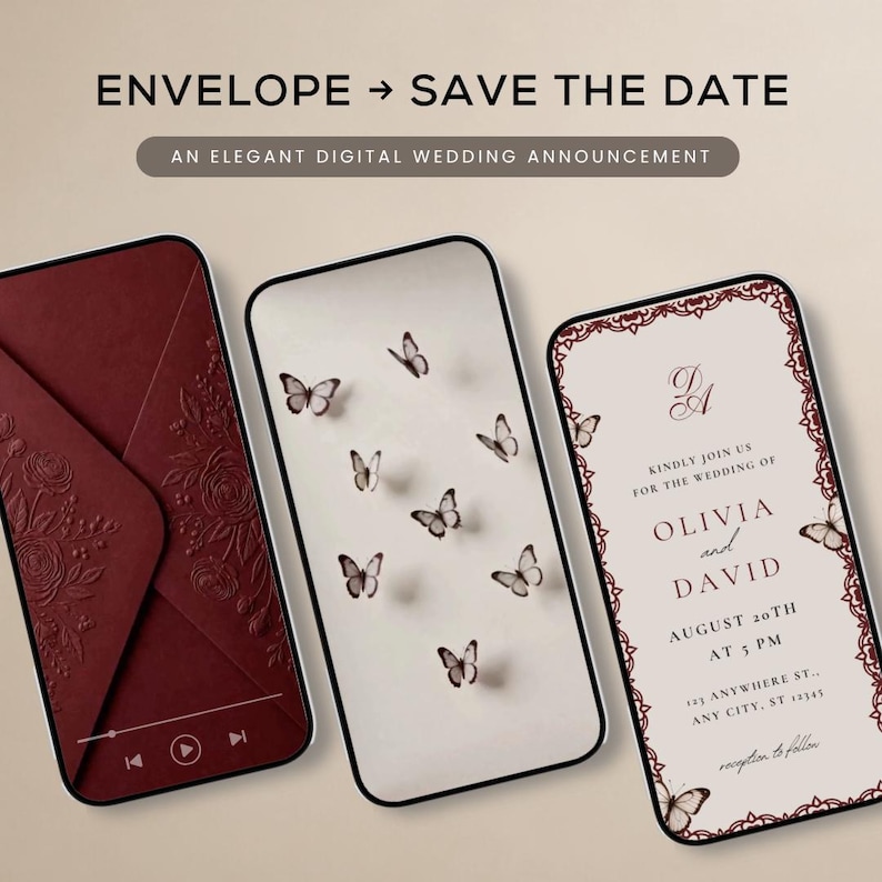 burgundy save the date, save the date, animated save the date,