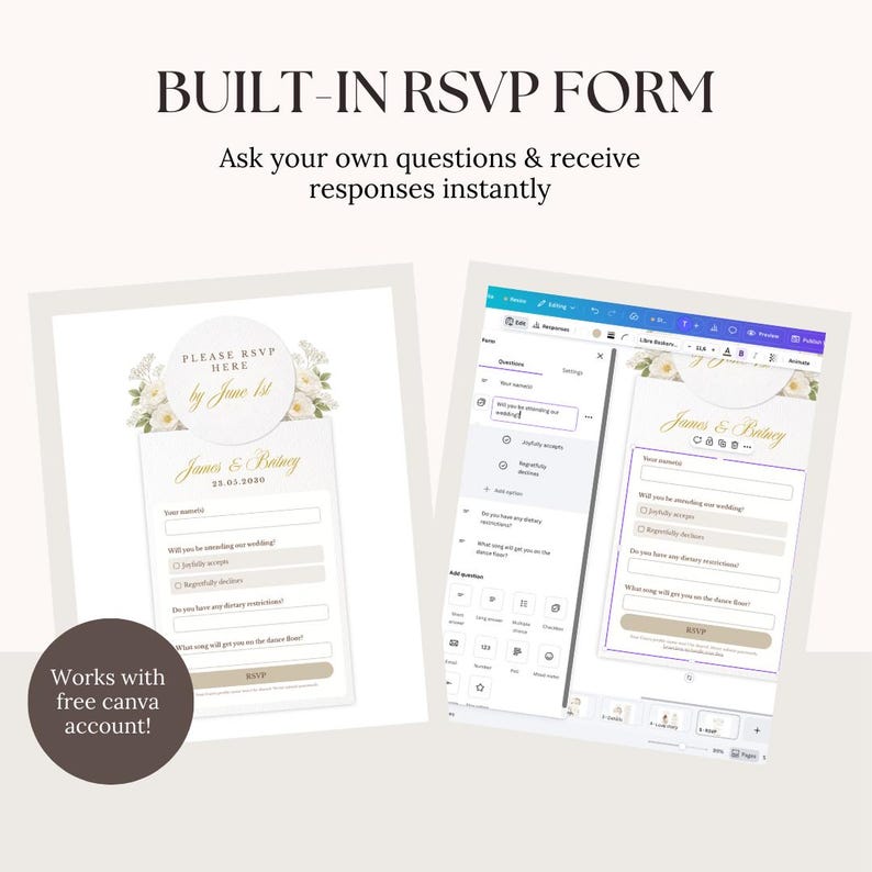 rsvp wedding card website, custom wedding website, wedding invite rsvp canva website