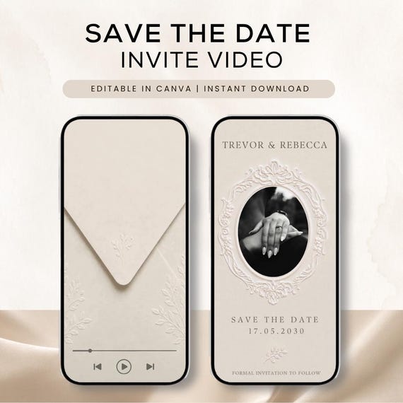 Modern Luxury Video Save the Date, Digital Save the Date Envelope, Wedding Save the Date Video Animation, Canva Template