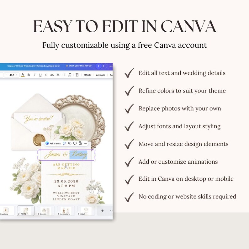 wedding website template canva, canva wedding website, digital wedding website