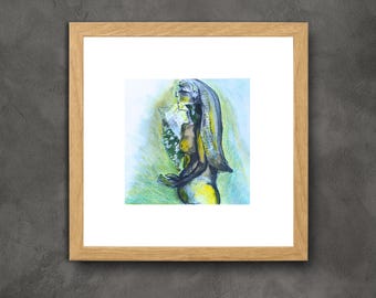 Original Mixed Media Collage Art – She Who Remembers Figurative Painting (15x15cm)