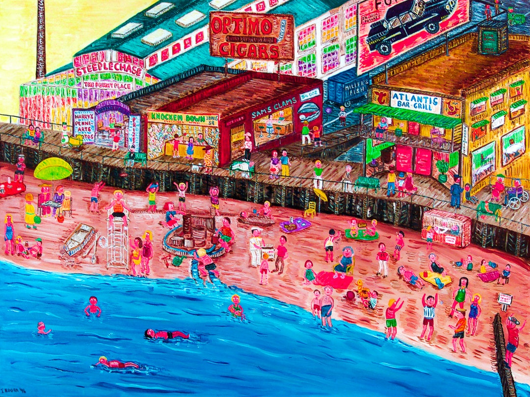 Sunday At Brighton Beach Giclee Art Print Coney Island The Etsy