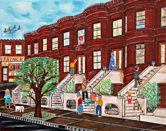 LEFFERTS GARDENS Row HOUSES/Giclee Art Print/ near Prospect Park/ Still remains an established Brooklyn neighborhood.