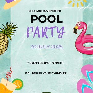 Bearbeitbare Pool Party Einladung - Sofort Download - Digitale Vorlage - Pool Geburtstag Party Einladung