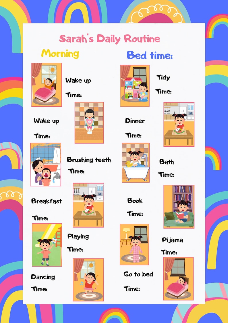 Editable Daily Routine Charts for Kids, Canva Template- Boys& Girls ...