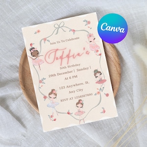 Ballerina Birthday Invitation, Ballerina Birthday Party Invite, Modern Ballet Dancer Girl Birthday Invite, Tutu Ballerina Dress, DIGITAL