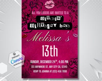 Mean Girls Invitation Template: Hot Pink Girls Night & Birthday Canva Editable (Digital Download)