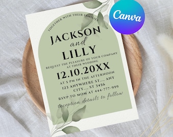 Sage Green Wedding Invitation Template, Toile Floral (Digital Download)