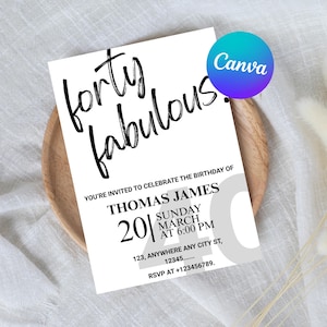 Forty and Fabulous Birthday Invite, 40 Disco Party Invite Disco Cocktail Invitation Editable Canva Template, Instant Download 40 Bday invite