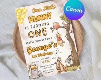 Winnie the Pooh 1st Birthday Invitation, Classic Design (Canva)