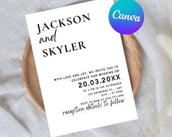 Elegant Wedding Invitation Template Set, Minimalist Wedding Bundle Canva, Wedding Invite  Printable Wedding Invite