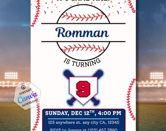 Baseball Birthday Invitation Template, Editable Baseball Party Invite, Boy Baseball Theme Digital Download, Printable Birthday Card