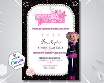 Fashion Gamer Invitation Template: Dress to Impress Roblox Birthday Canva Editable (Digital Download)