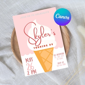 Ice Cream Birthday Invitation, Icecream Sweet Party Here&#39;s the Scoop Pink Purple Blue Girl Birthday EDITABLE Invite, Instant Download
