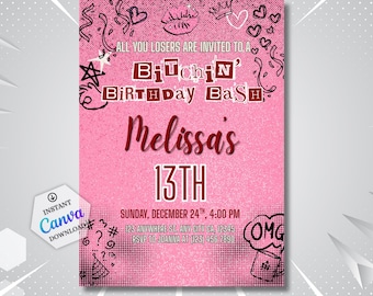 Mean Girls Birthday Invitation Template: Hot Pink Party (Digital Download)