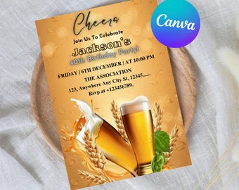 Modèle d'invitation d'anniversaire whisky, fête bourbon pour homme (invitation numérique)