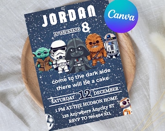 Printable Birthday Invitation, Star invite, wars invitation, darth vader birthday party, Instant Download wars Boys Birthday invitation