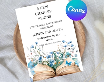 A New Chapter Begins Baby Shower Invitation, Storybook Baby Shower, Gender Neutral Storybook Baby Shower Invite, Boho minimalist