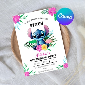 Stitch Birthday Invitation Template, Editable Stitch Invite Canva, Printable invite, editable invitation, lilo & stitch, lilo and stitch