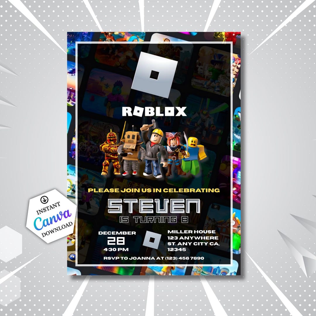 Roblox Birthday Invitation Template: Video Game Party & Boys Invite ...