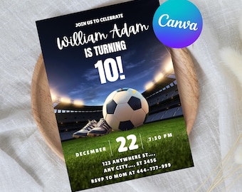 Editable Soccer Birthday Party Invitation, 5x7 Canva Template (Instant Download)