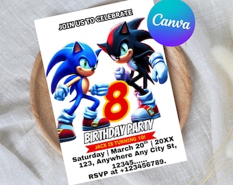 Sonic Geburtstagseinladung Vorlage, Kids Party Invite (Digitaler Download)
