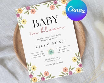 Baby in Bloom Shower Invitation, Watercolor Wildflowers (Digital Download)