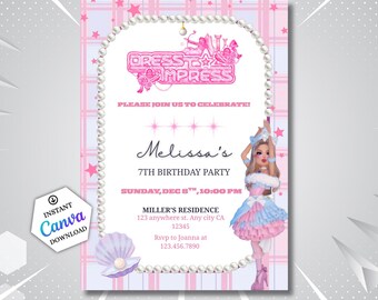Fashion Gamer Invitation Template: Glam Roblox DTI Birthday Canva Editable (Digital Download)