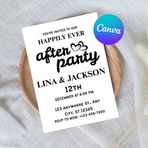 Happily Ever After Party Wedding Reception Invitation, minimalist After Party Reception Invite Template, Floral Editable Template