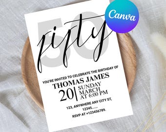 50th Birthday Invite, Look Who's 50, 50th Birthday Invitation with Photo, Simple 50th Invitation, fifty Birthday, Invite for Man Woman