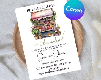 Farmers Market Bridal Shower Invitation, Greenery Template (Printable Digital)