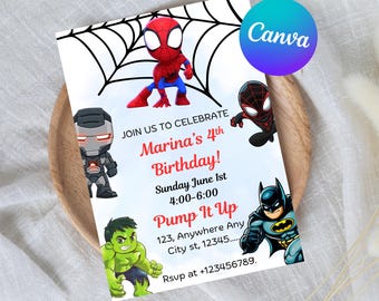 Editable Avengers Birthday Invitation Template | Printable Superheroes Birthday Party Invite Template | Superhero Bday Card