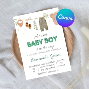 EDITABLE Boy Baby Shower Invitation Baby Clothes Invite A sweet baby boy is on his way Laundry Blue Baby Boy Baby Shower Invitation