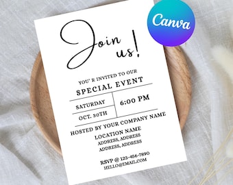 Modern Business Invitation Template, Special Event Invitation, Join Us Invite Printable Invite Template, Text Invitation Canva