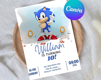 Sonic Geburtstagseinladung, bearbeitbare Party einladen, Canva Vorlage