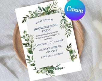 Housewarming invitation Editable, New house Party Invites Printable template Evite Digital Download Canva Template
