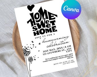 Invitación de inauguración de casa / Invitación editable para casa nueva / Plantilla imprimible para celebrar la inauguración de la casa / Descarga digital minimalista moderna