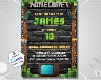 Gaming Party Invitation Template: Pixel Adventure Birthday Canva Editable (Digital Download)