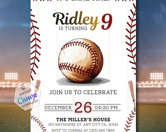 Editable Baseball Invitation Template, Baseball Birthday Party Invite, Boy Baseball Theme Printable, Digital Download