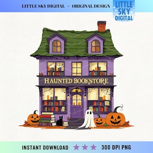 Haunted Bookstore PNG: Spooky Halloween Bookshop Clipart (Digital Download)