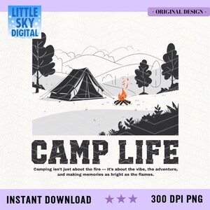 Camp Life PNG – Cozy Camping Tent & Campfire Clipart, Family Vacation, Adventurer Digital Download, Travel Mode, Camp Lover Gift.