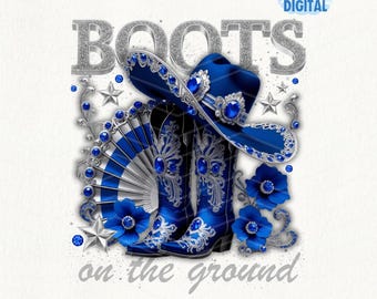 Blå strass-cowgirlstövlar PNG: Western Glam Clipart (digital nedladdning)