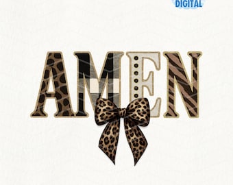 Diseño PNG "Amén": Letras con estampado animal y lazo de leopardo (Descarga digital)