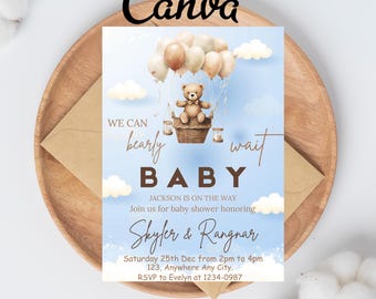 Editable We Can Bearly Wait Baby Shower Invitation Teddy Bear Baby ...