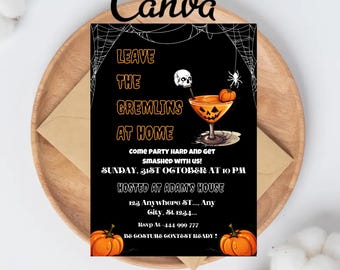 Modern Halloween Invite Invitation Template Printable Halloween Party for Adults Editable Instant Download Adult Only Party Invites Gremlins