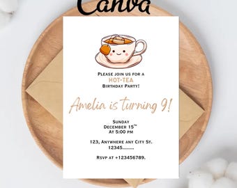 Tea Party Birthday Invitation, Cake Birthday Invite, Editable, Girl Birthday, Tea Par-Tea, Instant Download Invite, Printable Invite