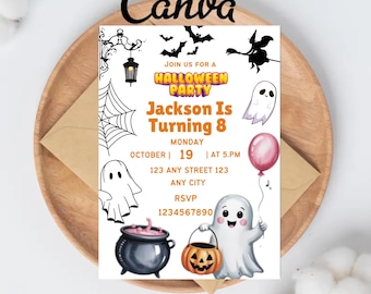Editable Halloween Party Invitation | Spooky Pumpkin Theme Invitation | Instant Download | Canva Template