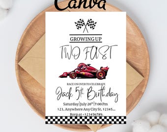 Cars Birthday Invitation two fast editable template second birthday party Invite cars Printable Canva instant download growing up 2 fast