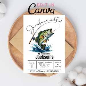 Fishing Birthday Invitation Template, Fishing Birthday Invite, Fish Bday invitation, Reel in the Fun, Boy Birthday, Editable Canva Template